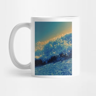 Photo of a wave on the beach on a sunny day, blue and orange gradient Mug